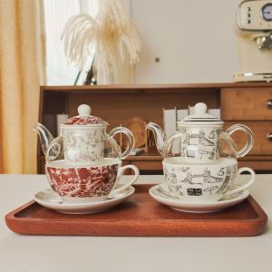 Quality Drinkware Type Coffee Tea Sets Glass Ceramic Teapot Set With Cup Saucer Plate wholesale