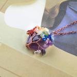 Black Obsidian Heart Gemstone Chakra Tree Of Life Pendant Necklace