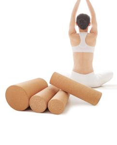 Quality High Density FSC Natural Cork Yoga Pillar Roller D100*300mm Fine Grain Muscle Relief wholesale