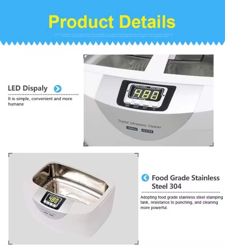 2.5L Dental Ultrasonic Cleaner Multi Purpose Cleaning Function Digital Ultrasonic Cleaner