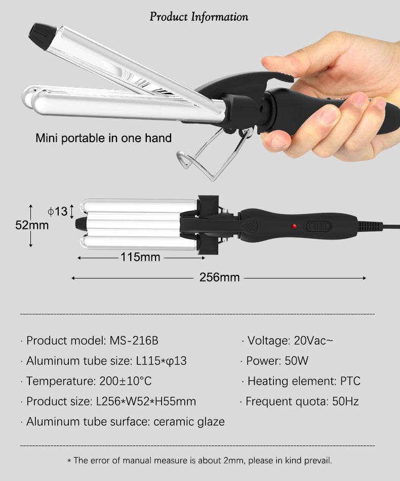 Three Barrel Curling Iron Mini Hair Curler Aluminum Plate Wave Formers