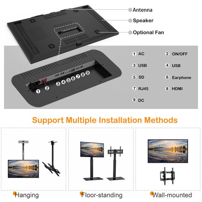 43'' 49'' 55'' Window Facing Display Digital Signage Wall Mounted Ultra High Brightness 2500/3000/4500