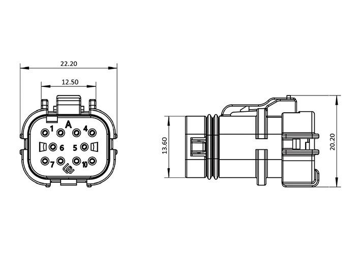 22AWG Transmission Cable Connector , IP6K9K 10 Pin Terminal Plug Connectors