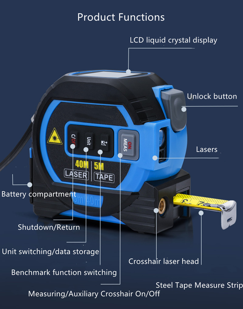 High Precision 3-In-1 Laser Tape Measure Intelligent Tape Measure 40m