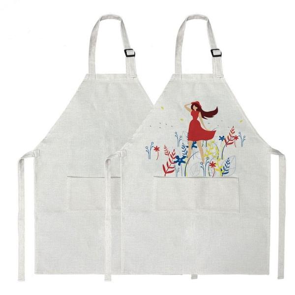 Printable Blank White Adjustable Sublimation Linen Apron With Pocket For Adult
