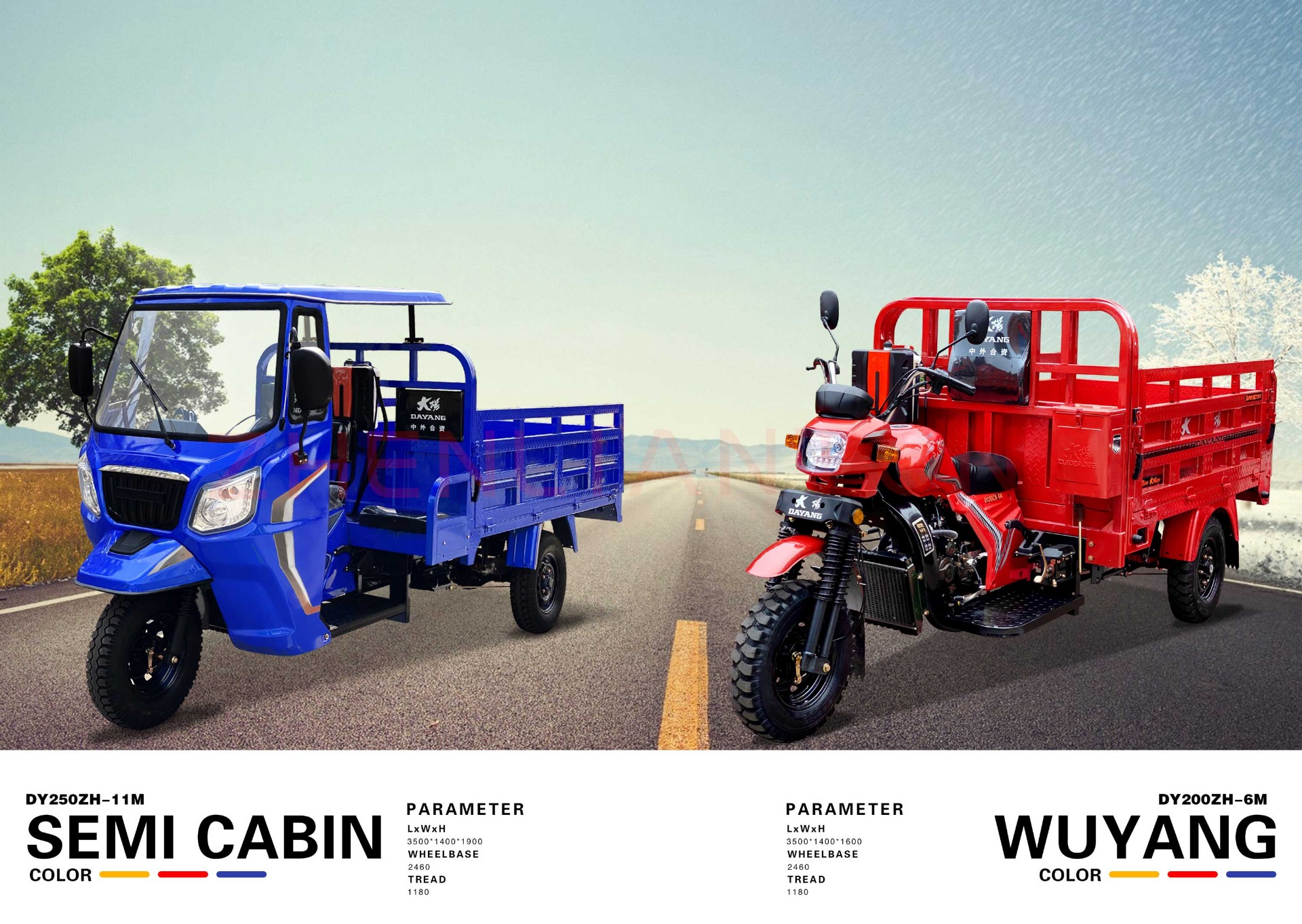800W Semi-Cabin Motorized Cargo Tricycle with Enclosed Cabin and Plastic Cargo Cover