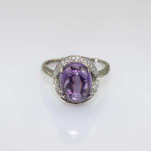 Quality Women Jewelry 925 Silver Ring with Oval Dome Amethyst Cubic Zircon (R195) wholesale