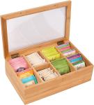 8 Compartments Bamboo Storage Box Tea Bag Chest Natural Color No Petrochemicals