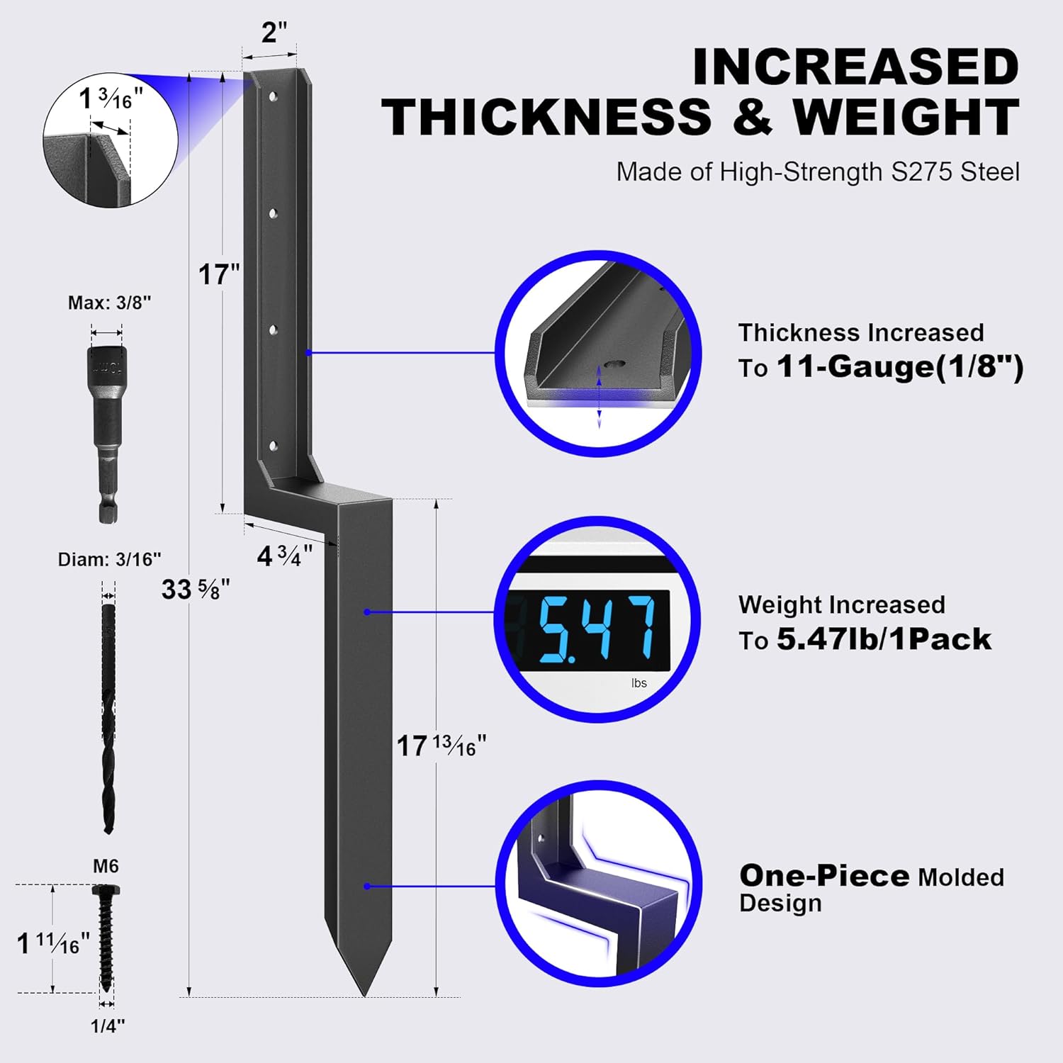 Strong Iron Fence Post Repair Stakes Ground Spike for Fixing Tilted/Broken Fence Post