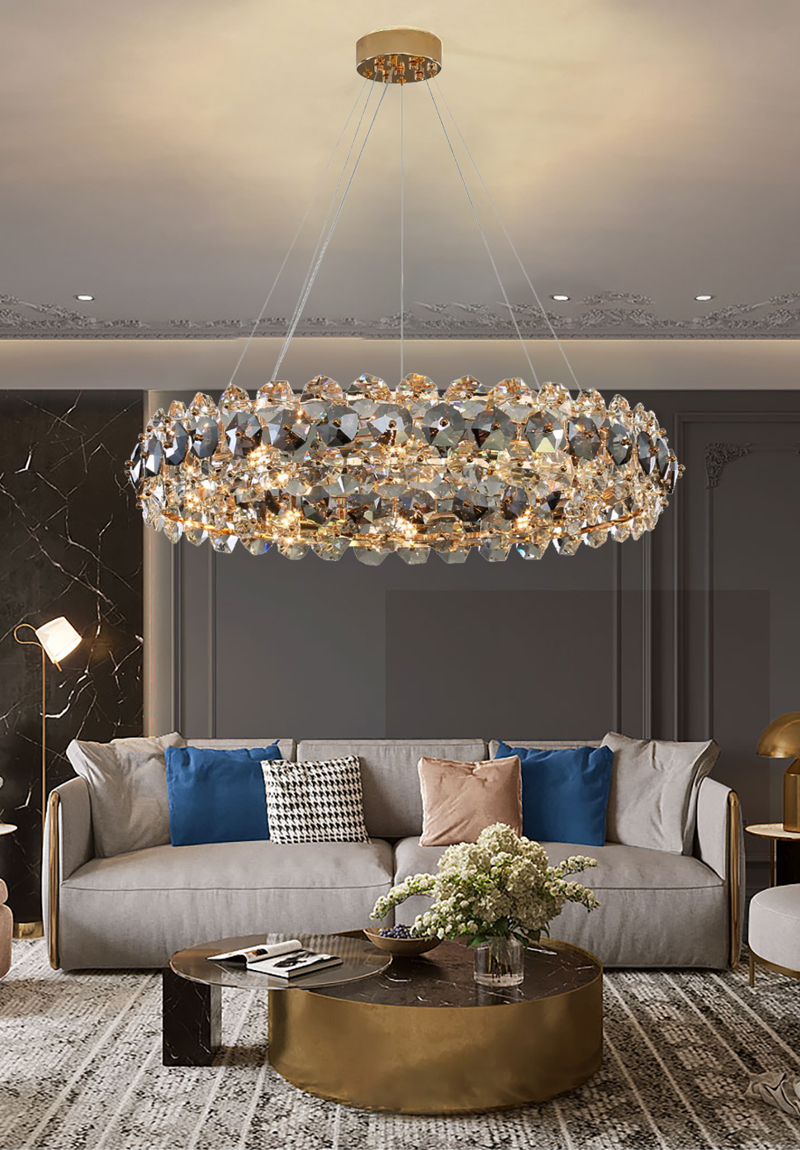 Smoke gray crystal chandelier for living room round hanging lamp decorative lights for room(WH-CY-233)