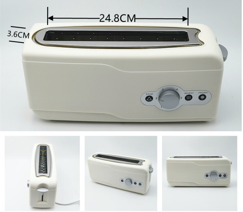 Timing Control Reheat Defrost Automatic Pop Up Plastic Toaster 750W Long Slot 2 Slice