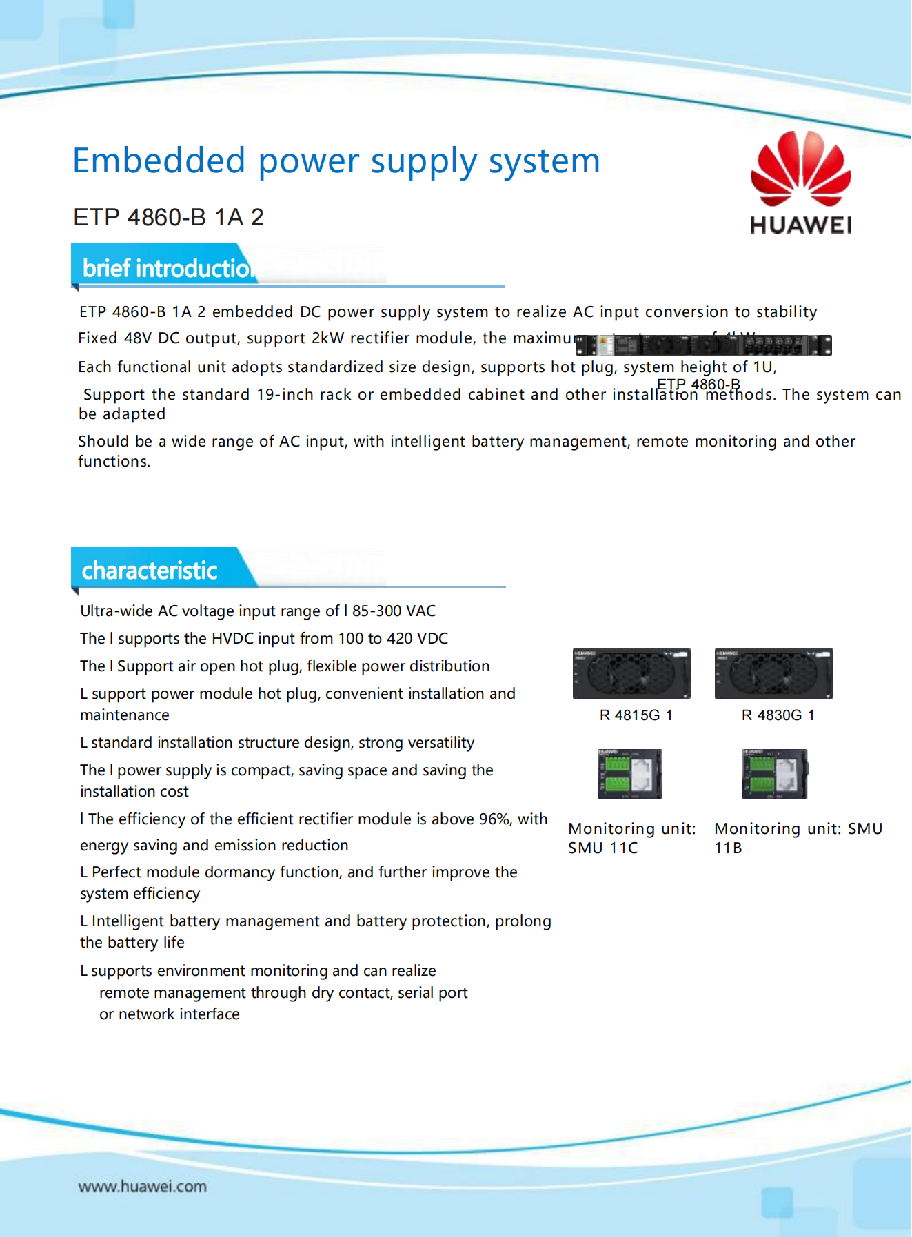 Huawei ETP4860-B1A2 Embedded Switching Power Supply 6000W Capacity -48V System Voltage