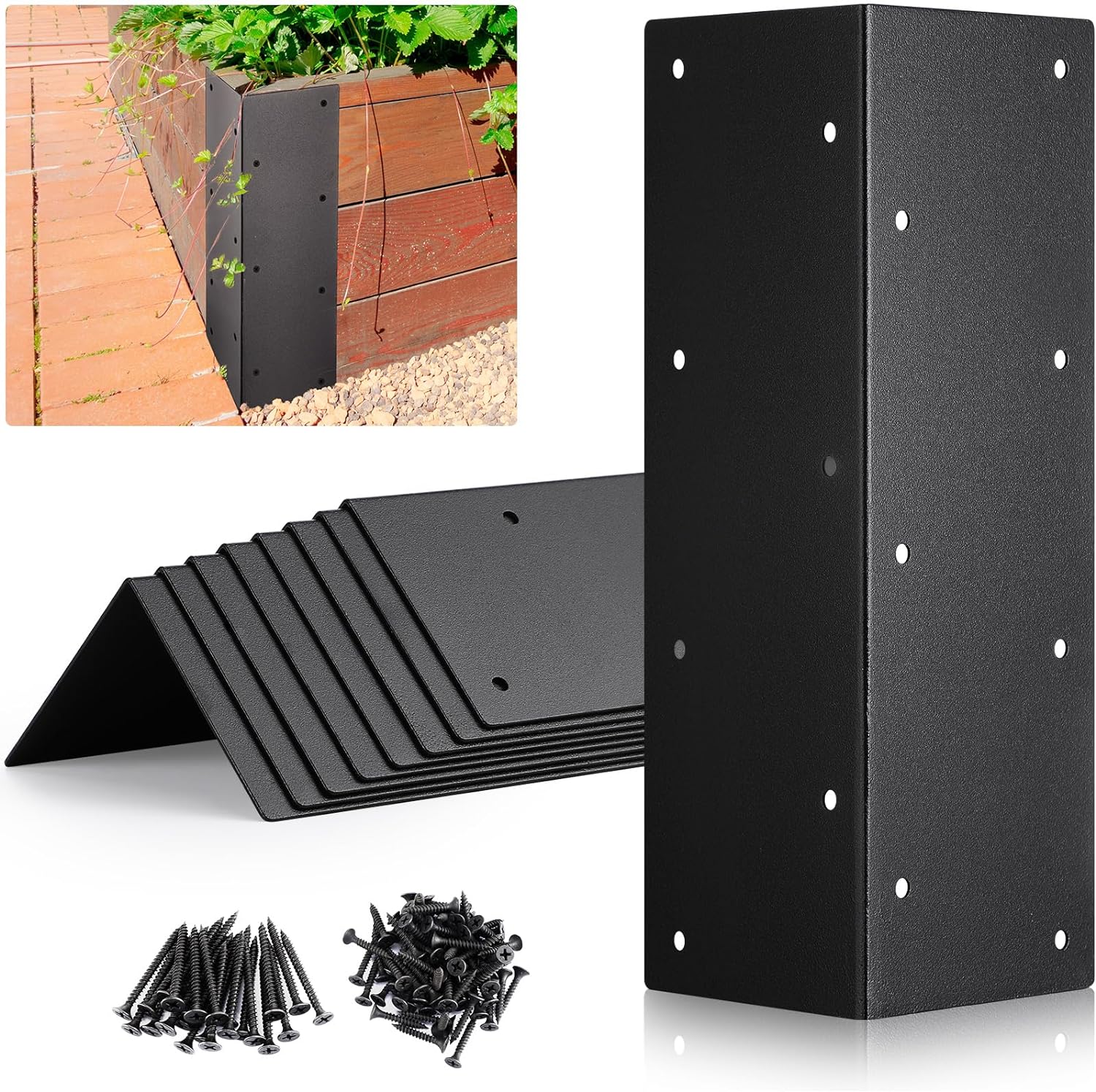 Raised Garden Bed Corner Brackets 17.25 inch Set of 4 Matte Black Finish Rustproof Steel