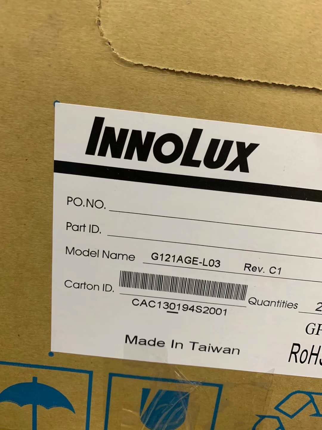 20 Pin Connector Industrial Monitor Display 12.1'' 800*600 Pixels Innoux G121AGE-L03