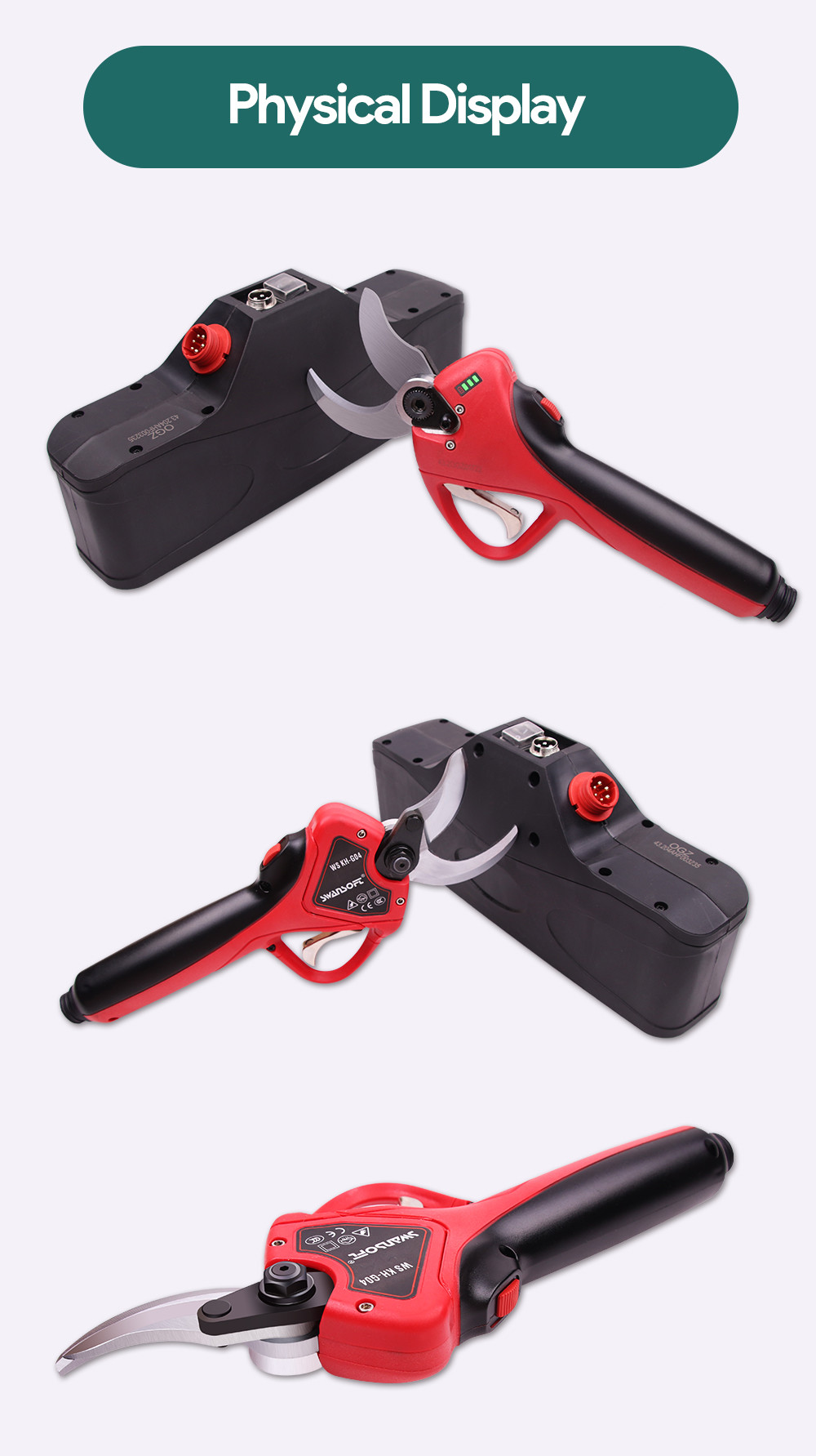 Swansoft Cordless LED 16.8V Electric Pruning Shears Scissors Cut The Branches of a Maximum Diameter of 40mm