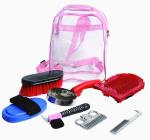Pink Horse Grooming Kit , Horse Grooming Equipment PVC Shoulder Backed