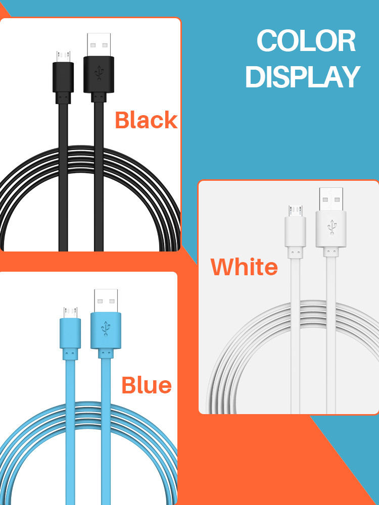 1M 2.4A Micro USB Data Transfer Cable Flat USB Charging Cable
