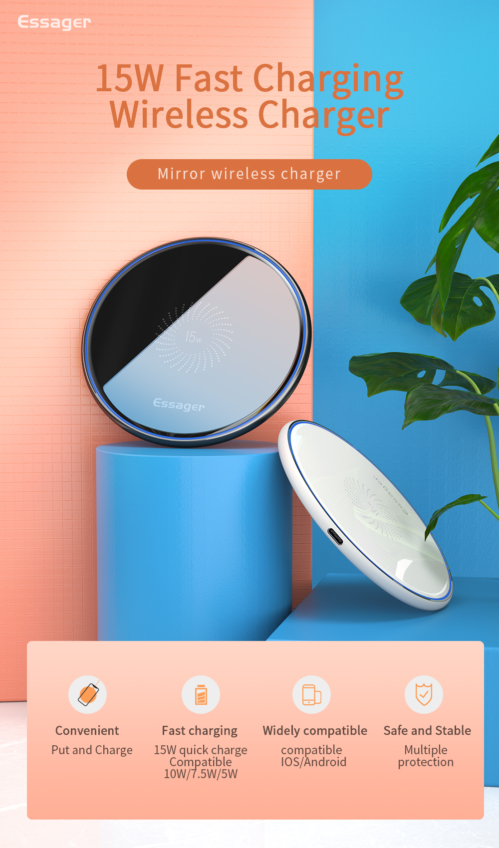 Mirror Desktop Ready Stock Quick Qi Wireless Charger 15W for 12 Series Mobile Accessories