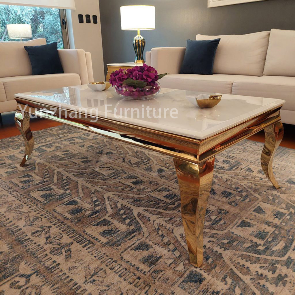 Luxury Gold Center Table Metal Base With Marble Top Living Room Furniture Style