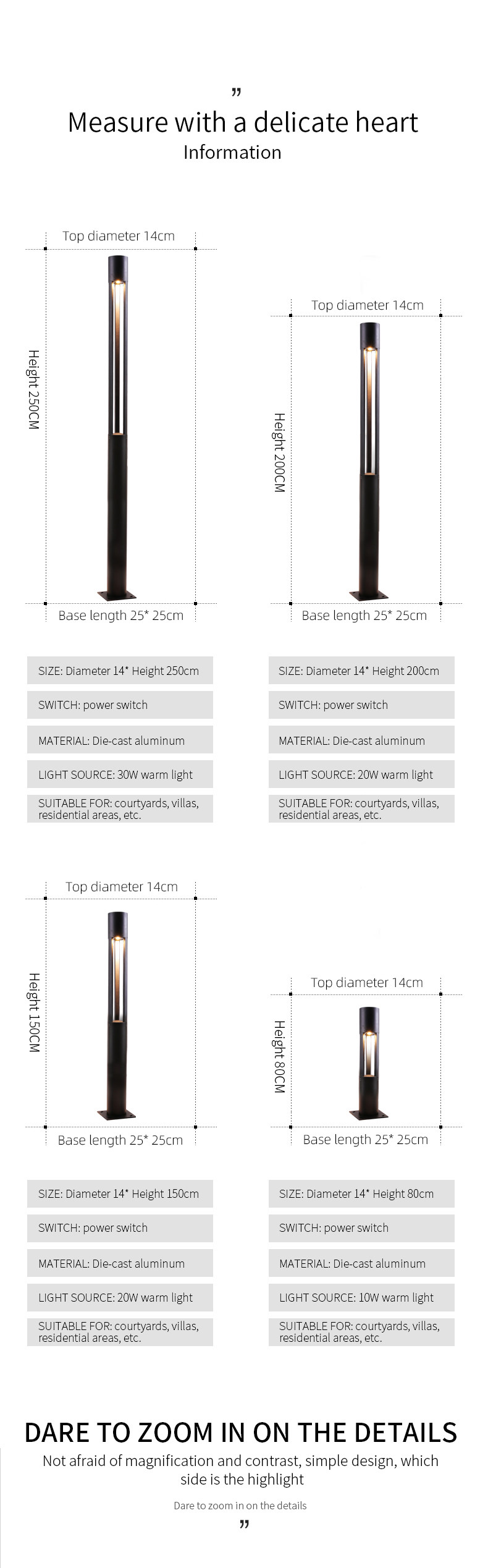 30w 20w 10w Led Outdoor Garden Light Yard Height 2.5m 3m 3.5m 4m