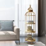 Bird Cage Shape Gold Three Storey Metal Flower Stand