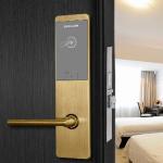 Long Battery Durability RFID Card Smart Hotel Lock Gold Brushed Zinc Alloy with