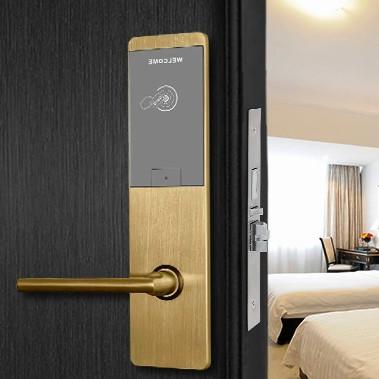 Long Battery Durability RFID Card Smart Hotel Lock Gold Brushed Zinc Alloy with