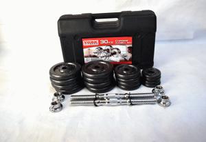 Quality black painting adjustabel dumbbell barbell 15kg 20kg 30kg set with plastic case wholesale