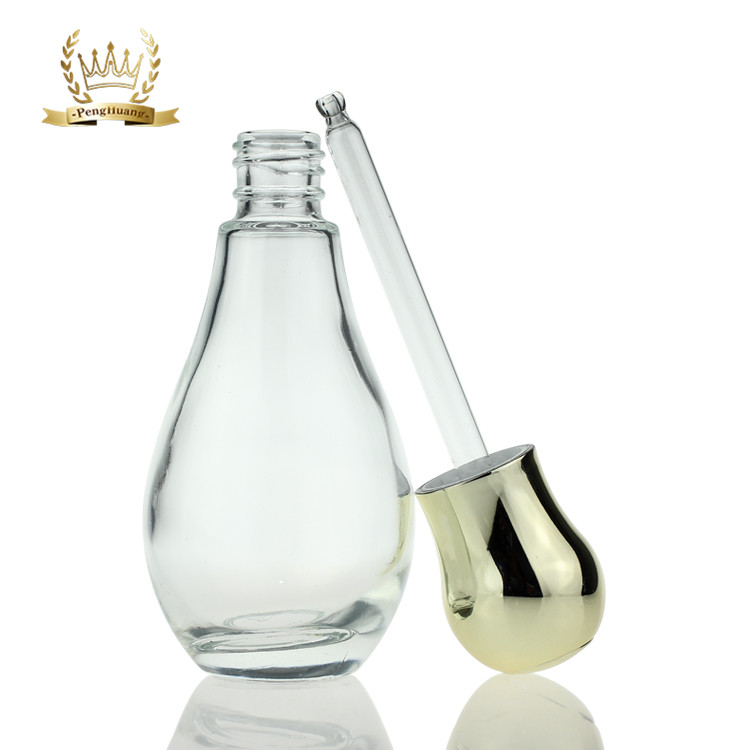 60ml Serum Dropper Bottles Unique Shape Glass Bottle For Serum With Gold Cap