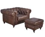Vintage Chesterfield Genuine Cow Leather Sectional Sofa Ottoman