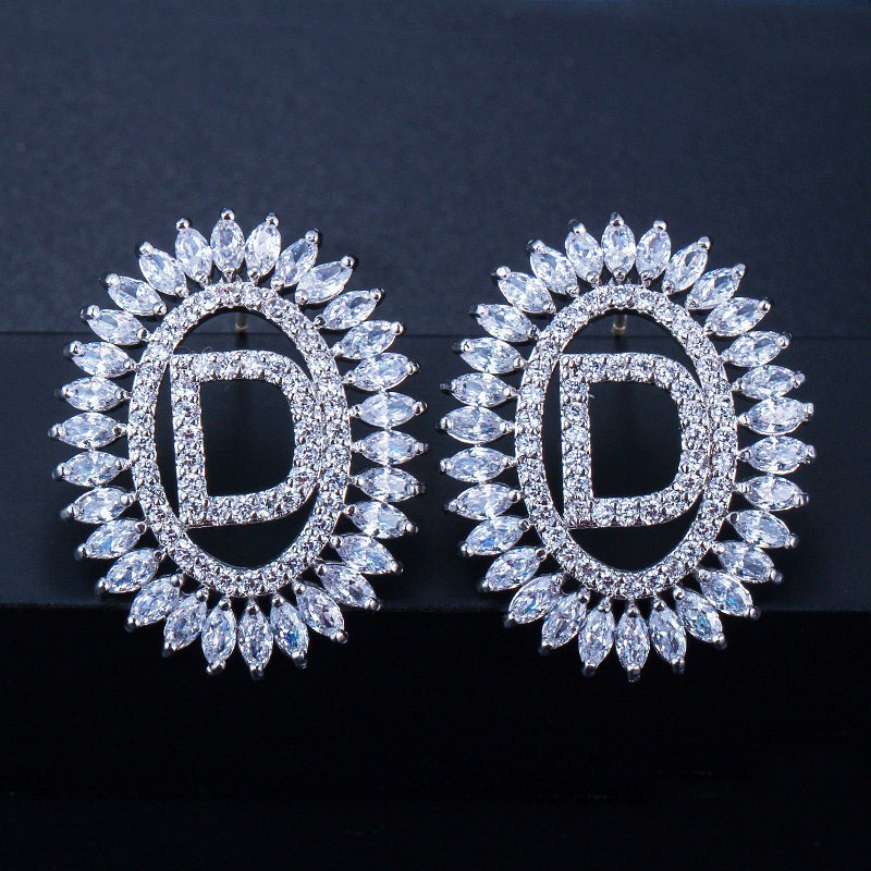 Fashion CZ Letter Earrings Jewelry Christcross-row Earrings necklace jewelry set