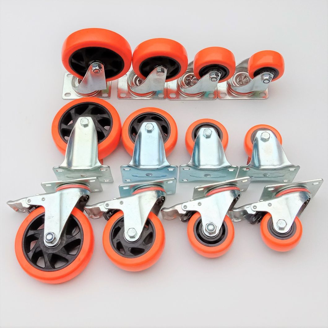 75mm 3inch Orange Industrial Trolley Furniture PU/PVC Castor
