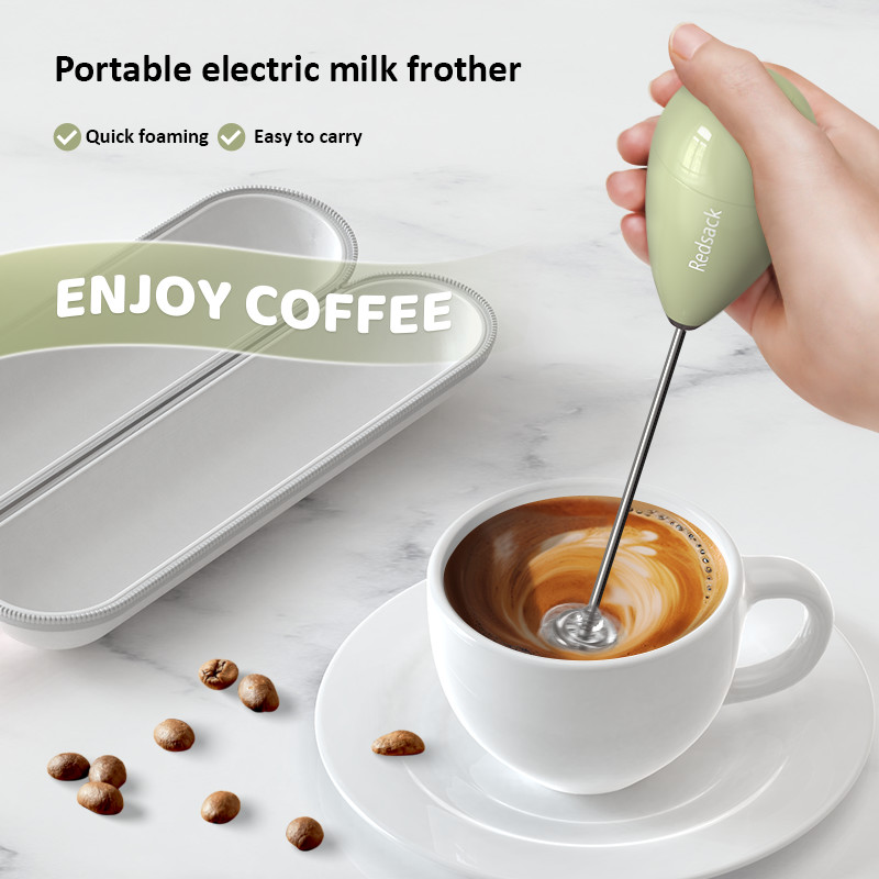 Olive Green Milk Frother With Hot/Cold Functions Perfect Milk Foam Every Time