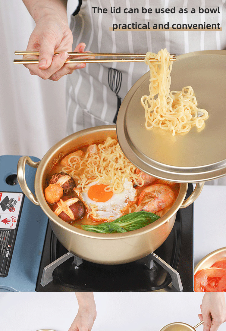Korean Cookware Kitchen Gold Instant Noodle Pot Home Stock Pot Small Pan Aluminum Ramen Soup Pot With Lid
