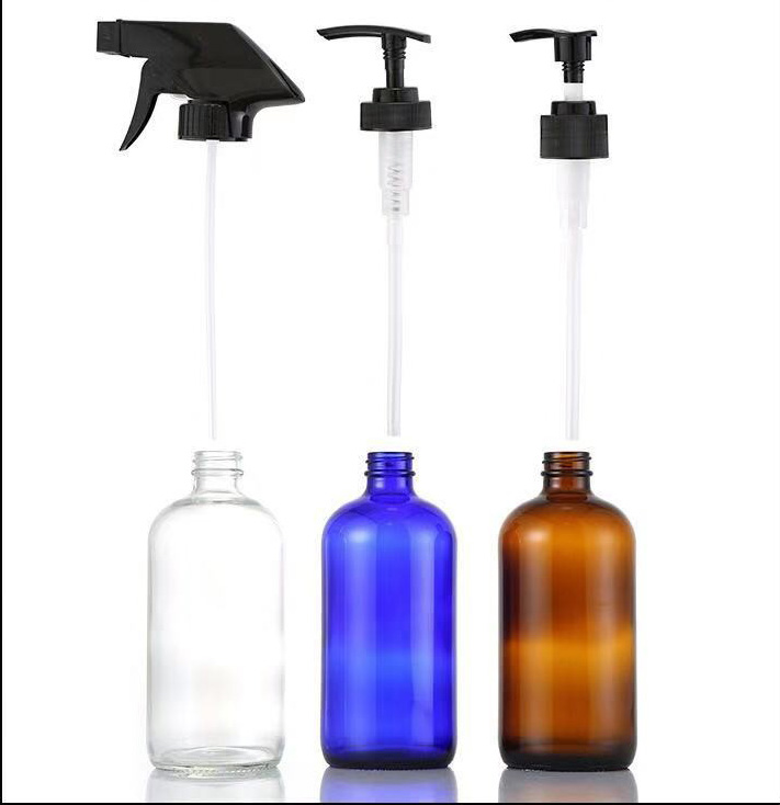 Cobalt Blue Glass Trigger Spray Bottle 250ml 500ml 1000ml Glass Boston Lotion Bottle with Pump and Logo/Graphic Design