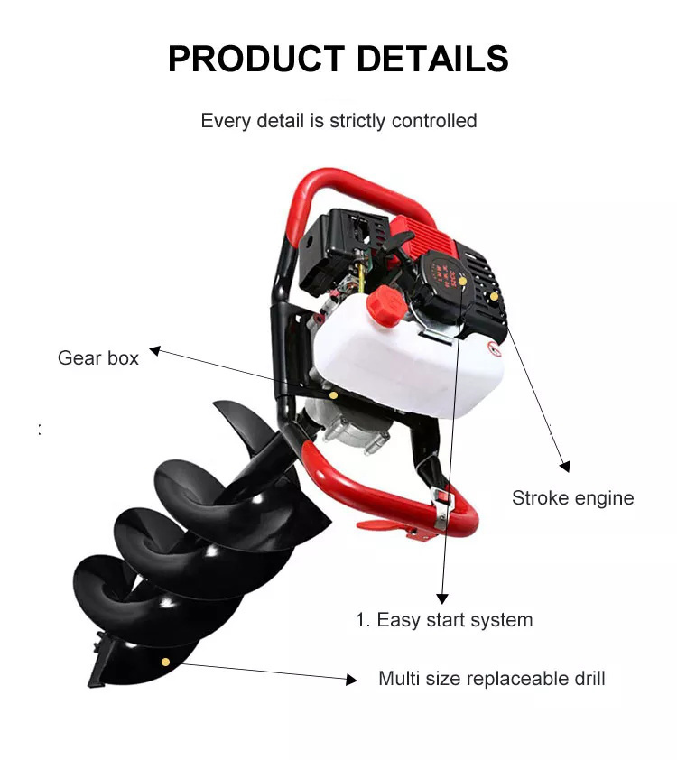 65cc 2 Stroke Gas Post Hole Digger One Man Auger 10 Inch Auger Bit 32 Inch Digger