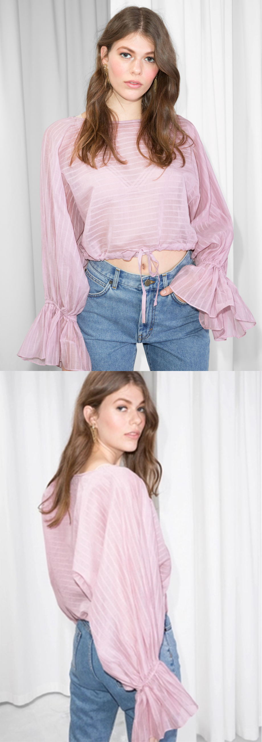Cotton Fabric Bell Sleeve Women Blouse