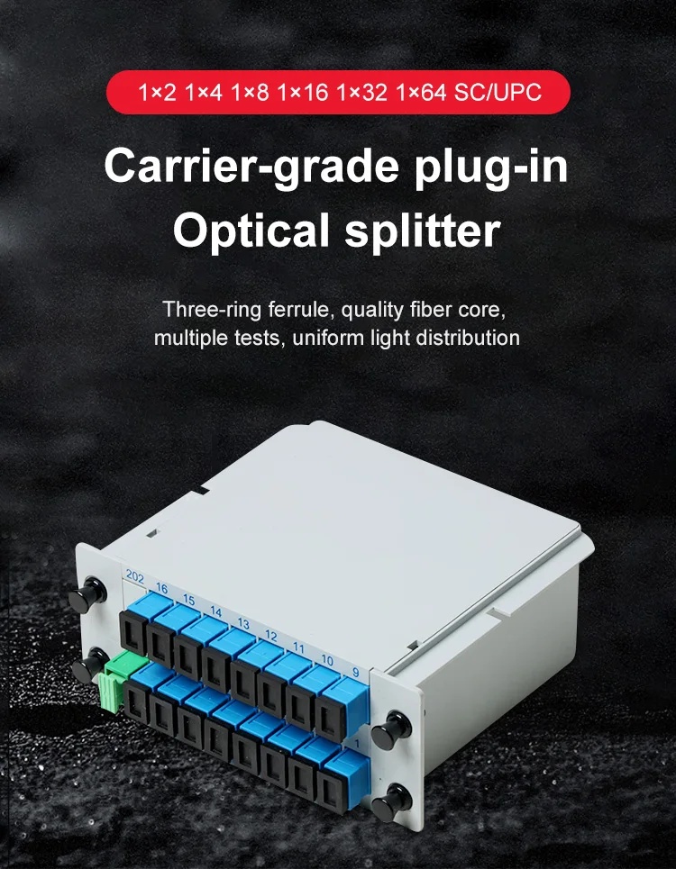 FTTH Fiber Optic Equipment 1x4 1x8 1x16 1X32 SC APC UPC G657A PLC Splitter with Connector
