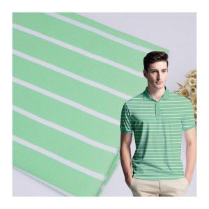 Quality Breathable Green And White Striped Knit Fabric , 210g 26S Striped Cotton Knit Fabric wholesale