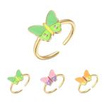CZ Zircon 18k Gold Jewelry OEM Enamel Oil Dripping Butterfly Couple Rings