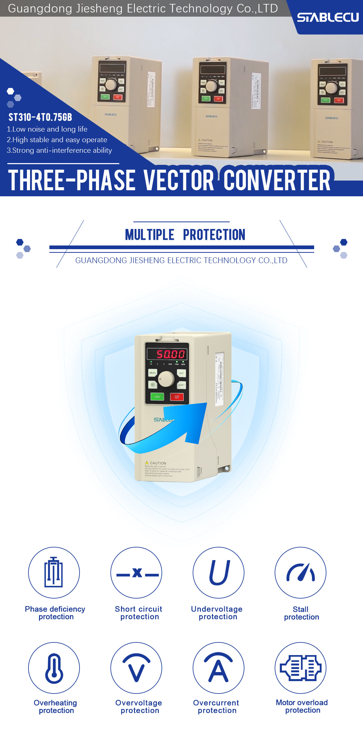 0.75KW 1HP VFD Variable Frequency Inverter For Three Phase Motor