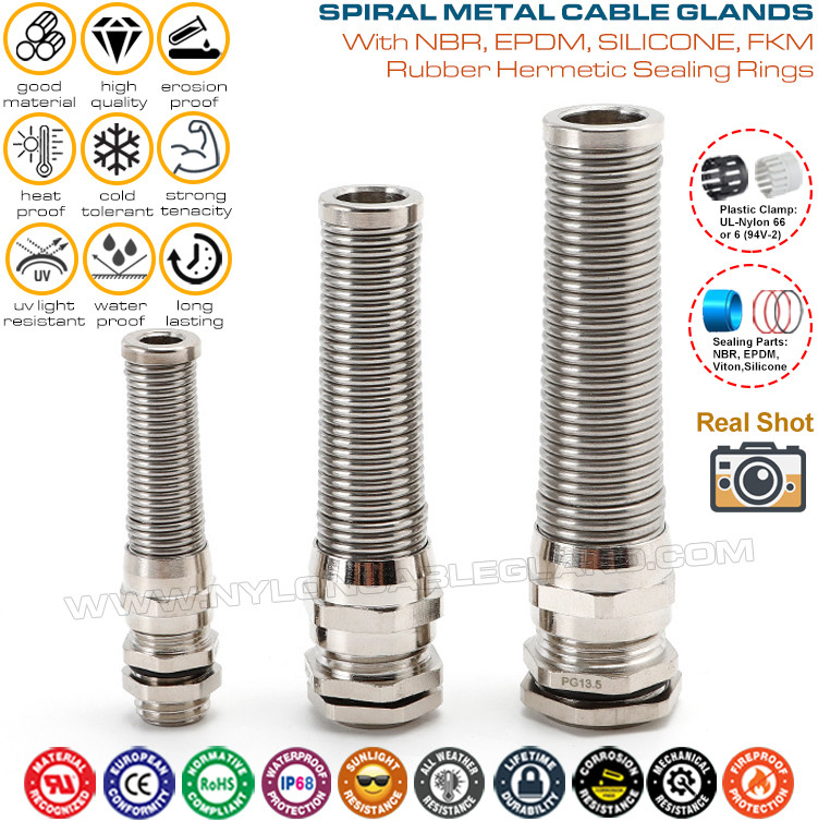 Brass Waterproof IP68 Wire Cable Glands Watertight Cable Joints Connectors with Bending Protection