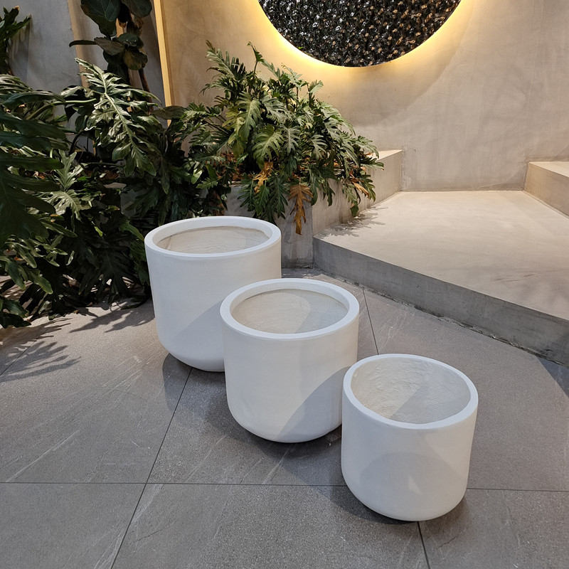 Frost Resistant Patio Fiber Clay Planters Round Shape