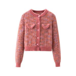 Quality Pink Purple Checkerboard Fashion Bespoke Sweaters Elegant Womens Button Cardigan wholesale