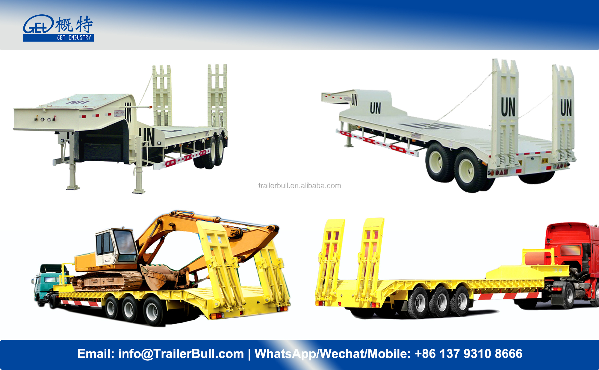 80 Ton Capacity FGN Low Bed Trailers with Wabco Brake System and Loading Deck 596 x 3
