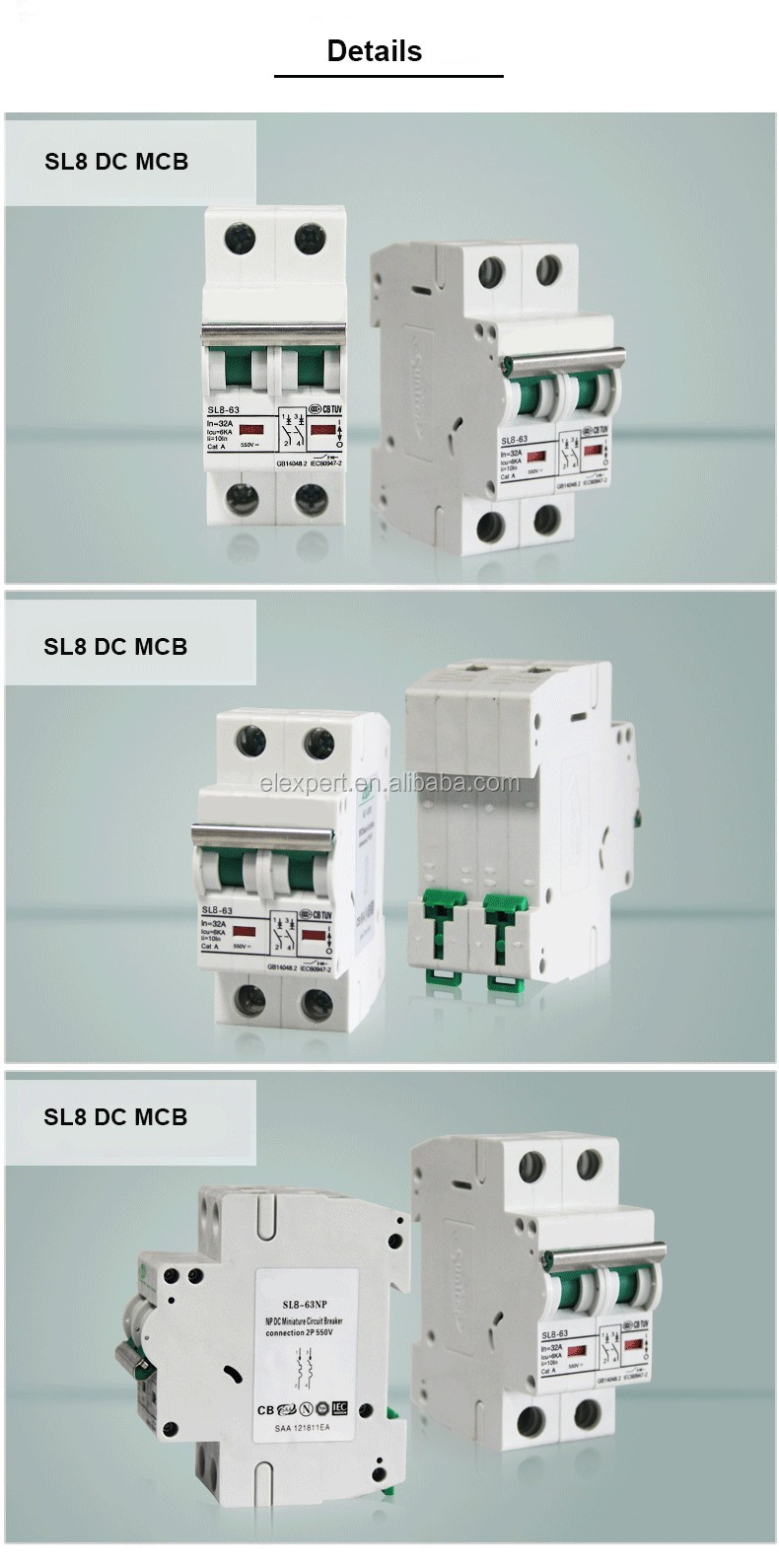Mini Circuit Breaker Kampa SL8 High quality 1P 2P 3P 4P 1A~63A DC MCB for solar system