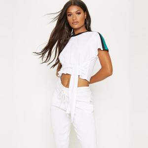 Quality White stripe crop top T shirt ladies wholesale