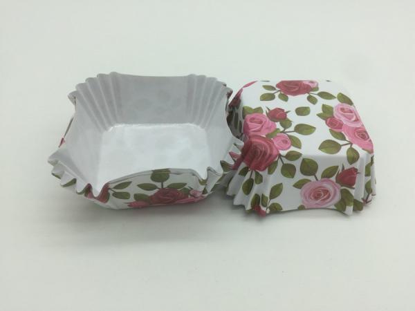 Cheap Rose Pattern Greaseproof Paper Muffin Cases , Floral Square Paper Cupcake Liners for sale
