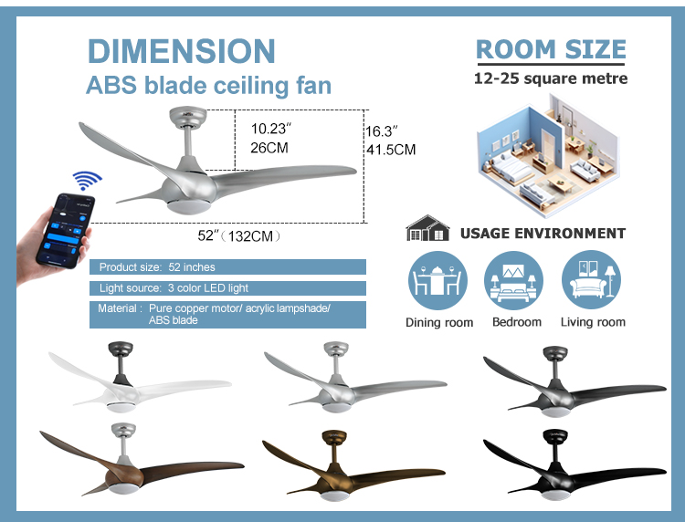 52" Mulit Colors/OEM 1stshine LED Ceiling Fan with Time Setting and Remote Control