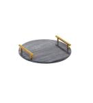 Metal Handles 12 Inches Marble Stone Tray For Home And Restaurant